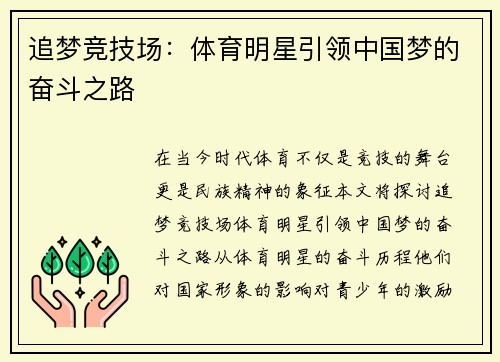 追梦竞技场：体育明星引领中国梦的奋斗之路